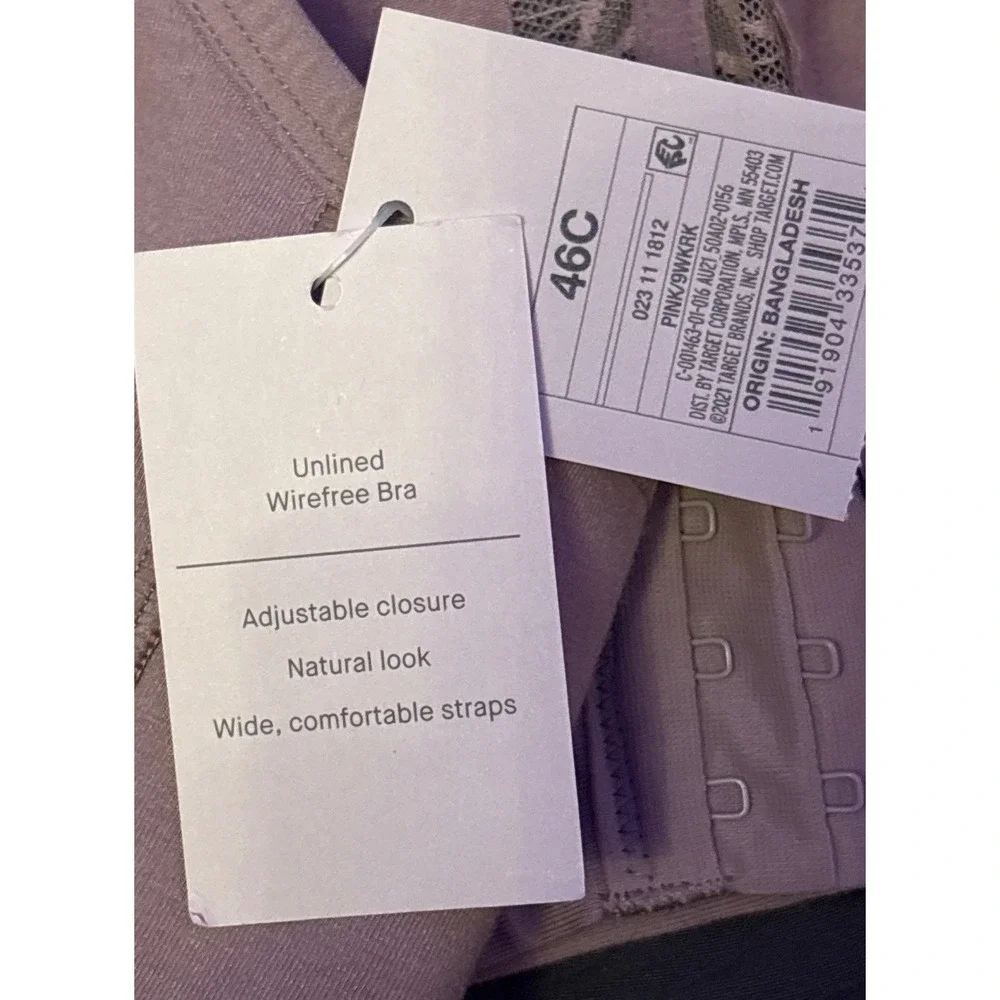 NEW Auden Womens Dark Lavender Lace‎ Unlined Wirefree Full Figure Bra, 46C